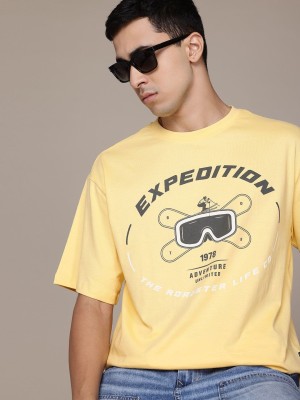 Roadster Printed Men Round Neck Yellow T-Shirt