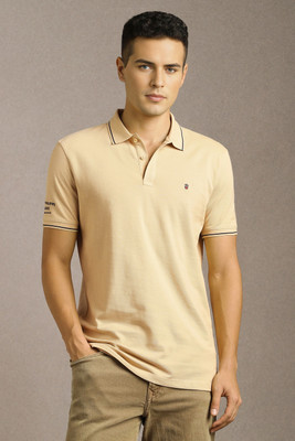 LOUIS PHILIPPE Solid Men Polo Neck Beige T-Shirt