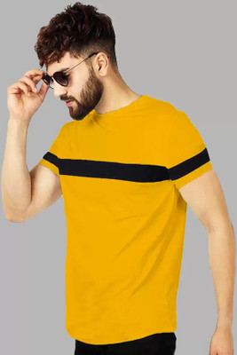 Leotude Colorblock Men Round Neck Yellow T-Shirt