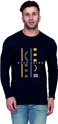 TEEFOX Printed, Typography Men Round Neck Dark Blue T-Shirt