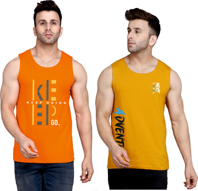 SLOWLORIS Printed Men Round Neck Orange, Brown T-Shirt