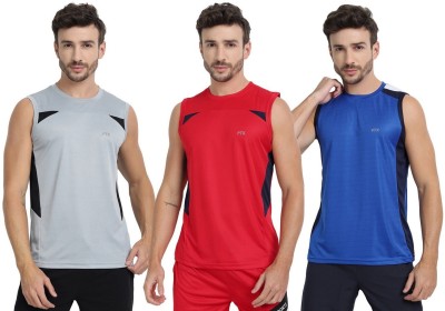 FTX Colorblock Men Round Neck Red, Blue, Grey T-Shirt