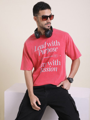 DIFFERENCE OF OPINION Typography Men Round Neck Pink T-Shirt