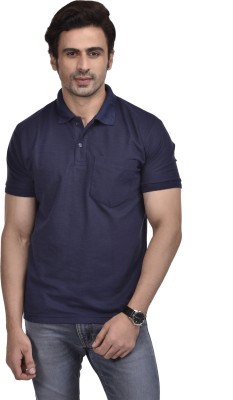 SMAN Solid Men Polo Neck Dark Blue T-Shirt