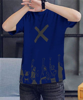 Doomee Printed Men Round Neck Dark Blue T-Shirt