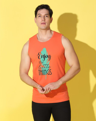 WOOSTRO Printed Men Round Neck Orange T-Shirt