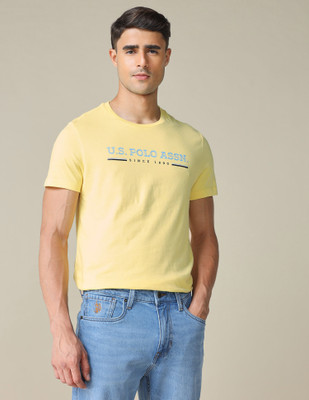 U.S. POLO ASSN. Graphic Print Men Crew Neck Yellow T-Shirt