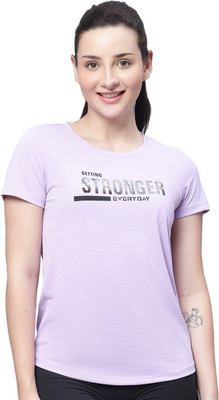 PERFKTU Typography Women Round Neck Purple T-Shirt