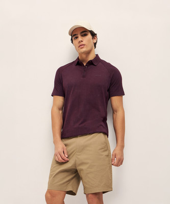 THE BEAR HOUSE Solid Men Polo Neck Maroon T-Shirt