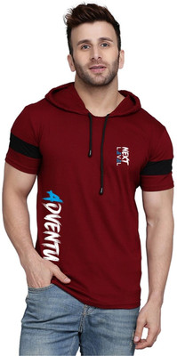 TEEFOX Typography Men Hooded Neck Maroon T-Shirt