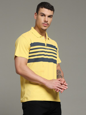 Nins Moda Printed Men Polo Neck Gold T-Shirt