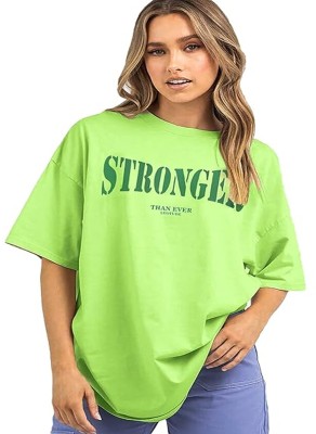 Viral Trend Printed, Typography Women Round Neck Light Green T-Shirt