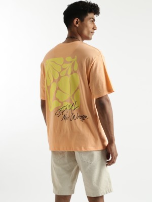 WROGN Solid Men Round Neck Orange T-Shirt