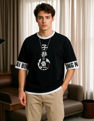 Autna Printed Men Round Neck Black T-Shirt