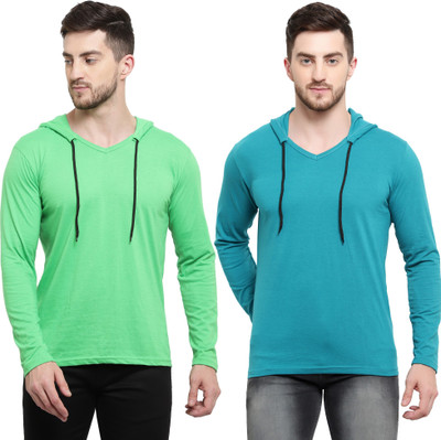 Tresna Fab Solid Men Hooded Neck Light Blue, Light Green T-Shirt