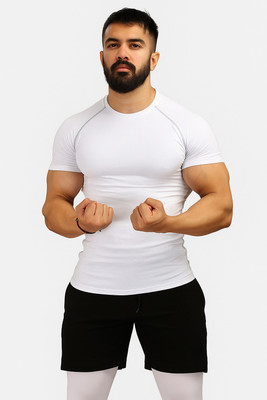 Emo Solid Men Round Neck White T-Shirt