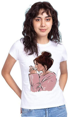 VAMIKHAFASHION Graphic Print Women Round Neck White T-Shirt