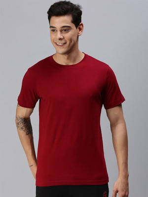 OrrganicChics Solid Men Round Neck Maroon T-Shirt