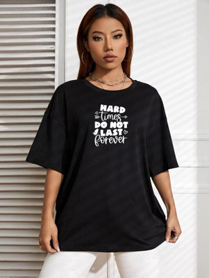 FLUFFYY ENTERPRISE Printed Women Round Neck Black T-Shirt