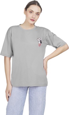 DONOCRAZY Graphic Print Women Round Neck Grey T-Shirt