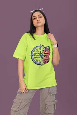 syom Graphic Print Women Round Neck Light Green T-Shirt