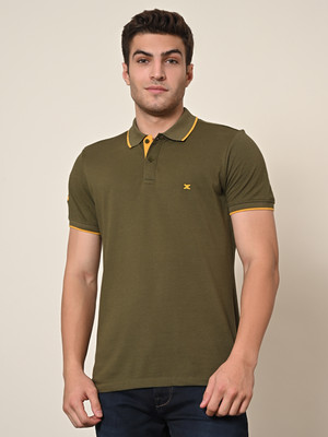 KILLER Solid Men Polo Neck Dark Green T-Shirt