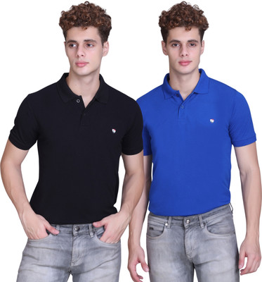 Zeffit Solid Men Polo Neck Black, Blue T-Shirt