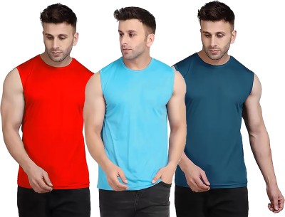 Think Tech Solid Men Round Neck Red, Light Blue, Blue T-Shirt