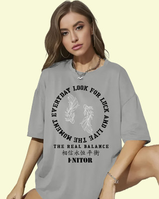 AUSK Printed Women Round Neck Grey T-Shirt