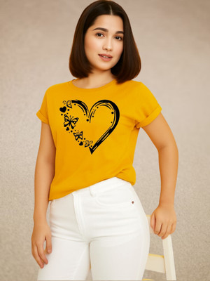 Parona Printed Women Round Neck Yellow T-Shirt