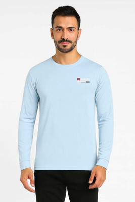 WILD ELEPHANT Solid Men Round Neck Light Blue T-Shirt