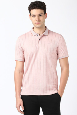 PETER ENGLAND Striped Men Polo Neck Pink T-Shirt