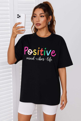 TQH Graphic Print Women Round Neck Black T-Shirt