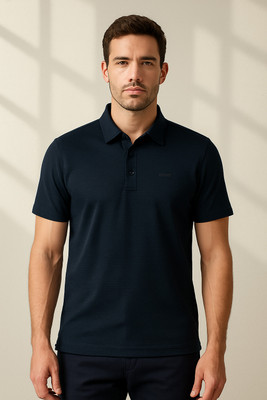 Sportz Fit Solid Men Polo Neck Navy Blue T-Shirt
