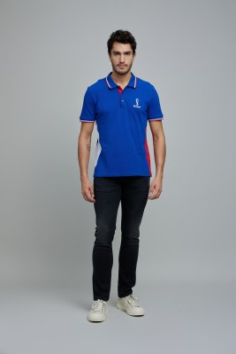 Celio Solid Men Polo Neck Dark Blue T-Shirt