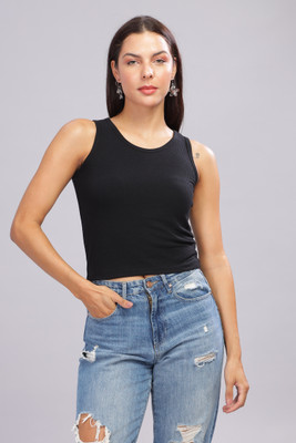 Zerotoone Solid Women Round Neck Black T-Shirt