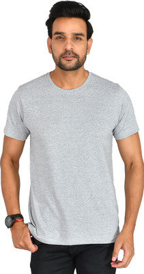 Burundi Blu Solid Men Round Neck Grey T-Shirt