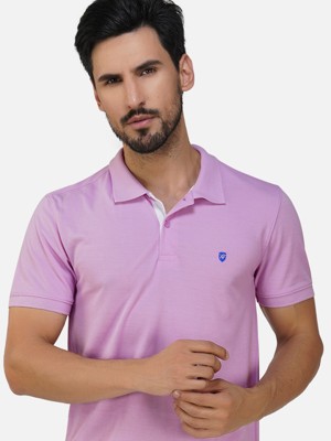 XFOX Solid Men Polo Neck Purple T-Shirt