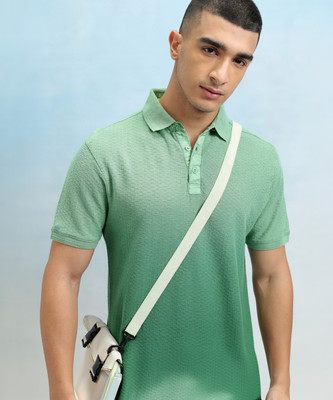 HIGHLANDER Self Design Men Polo Neck Light Green T-Shirt