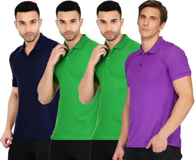 YUALIN CREATION Solid Men Polo Neck Multicolor T-Shirt