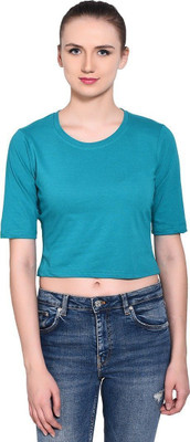 Trendfull Solid Women Round Neck Light Green T-Shirt