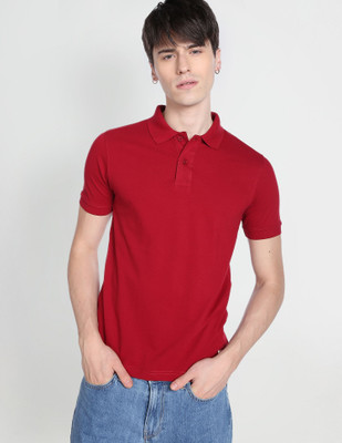 FLYING MACHINE Solid Men Polo Neck Red T-Shirt