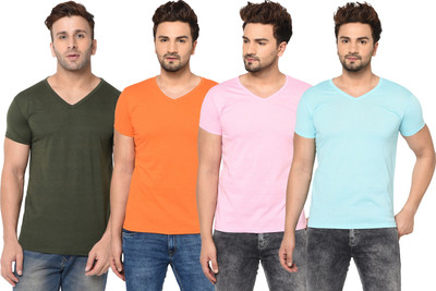 JB Jangoboy Solid Men V Neck Multicolor T-Shirt
