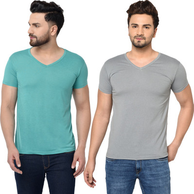Adorbs Trend Solid Men V Neck White T-Shirt