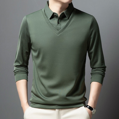 DLooK Designer Solid, Striped, Self Design Men Polo Neck Green T-Shirt