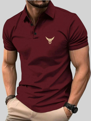 TAZO Solid Men Polo Neck Maroon T-Shirt