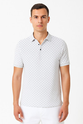 BEELLO STYLE Floral Print Men Polo Neck White T-Shirt