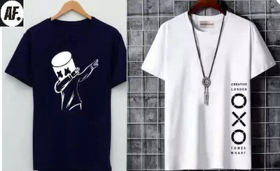 ATTITUDE START OF FASHION Printed Men Round Neck White, Dark Blue T-Shirt