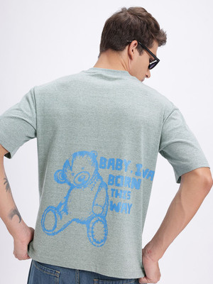 Glitchez Printed Men Round Neck Green T-Shirt