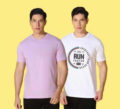 WOOSTRO Printed, Solid Men Round Neck Multicolor T-Shirt